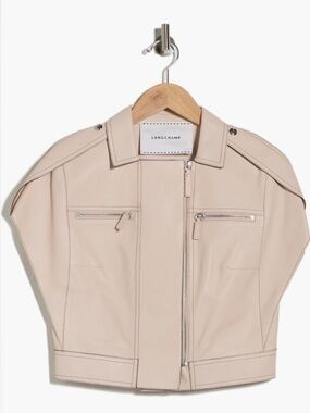 Longchamp Women's Leather Cap Sleeve Crop Jacket